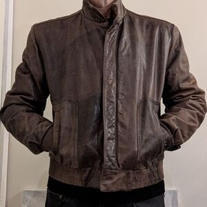 Men's Premium Leather Bomber Jacket - Brown
